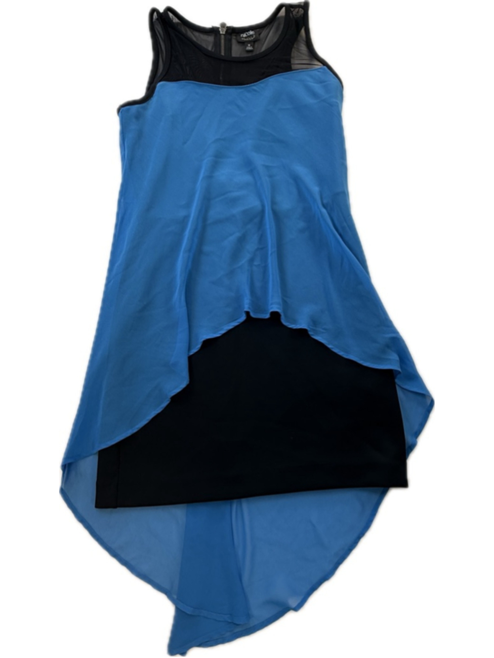 Nicole by Nicole Miller Blue Black High Low Chiffon Overlay Dress Women’s Medium